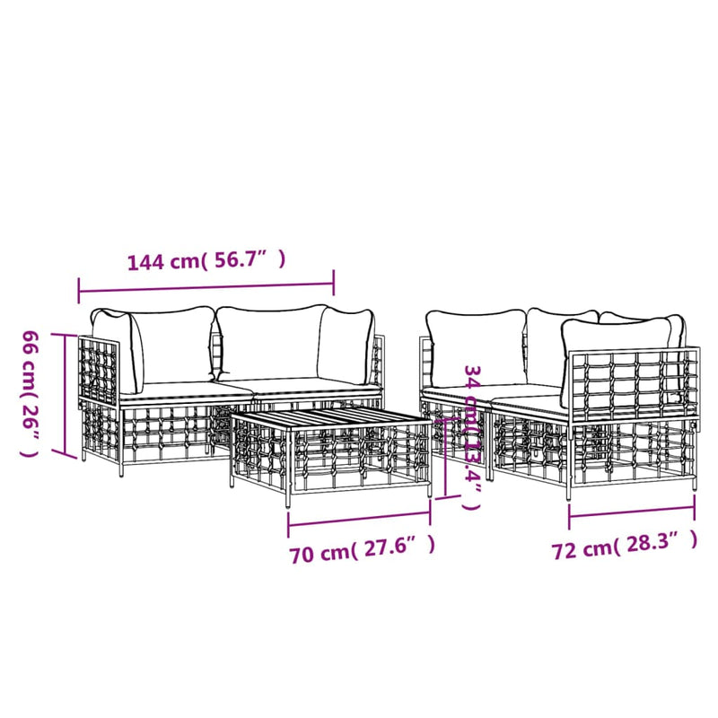 5 Piece Garden Lounge Set with Cushions Anthracite Poly Rattan Payday Deals
