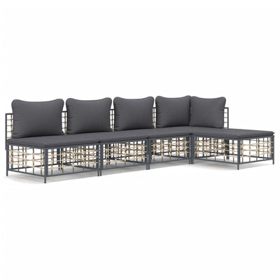 5 Piece Garden Lounge Set with Cushions Anthracite Poly Rattan Payday Deals