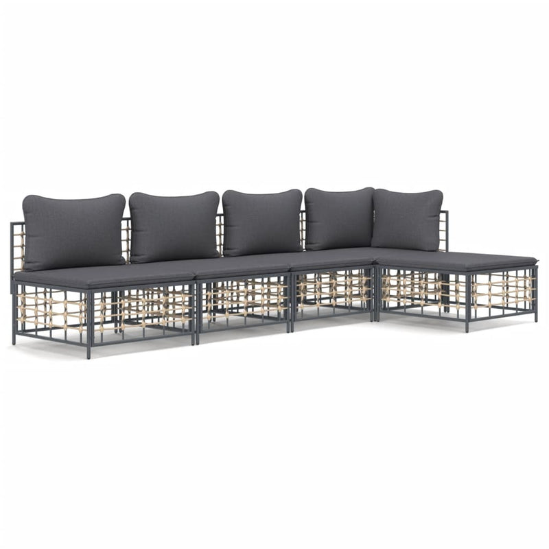 5 Piece Garden Lounge Set with Cushions Anthracite Poly Rattan Payday Deals