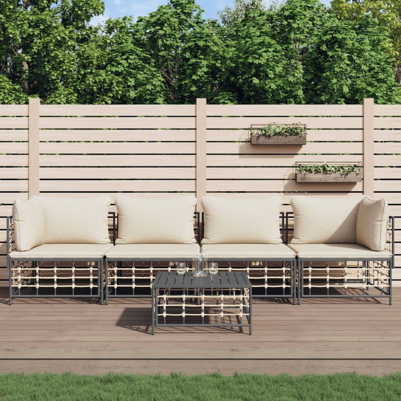 5 Piece Garden Lounge Set with Cushions Anthracite Poly Rattan Payday Deals