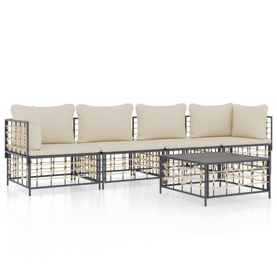 5 Piece Garden Lounge Set with Cushions Anthracite Poly Rattan Payday Deals