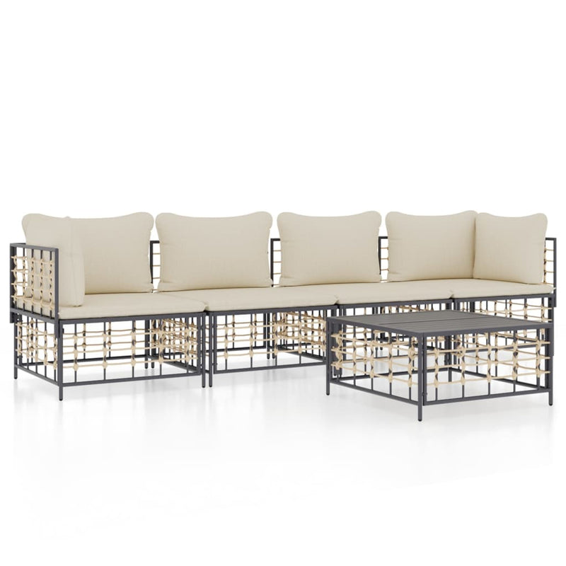 5 Piece Garden Lounge Set with Cushions Anthracite Poly Rattan Payday Deals