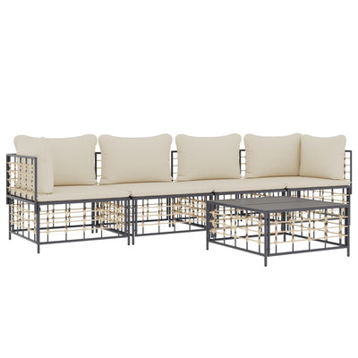 5 Piece Garden Lounge Set with Cushions Anthracite Poly Rattan Payday Deals