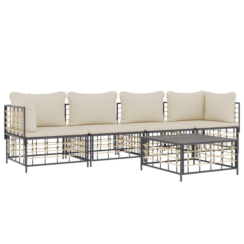 5 Piece Garden Lounge Set with Cushions Anthracite Poly Rattan Payday Deals