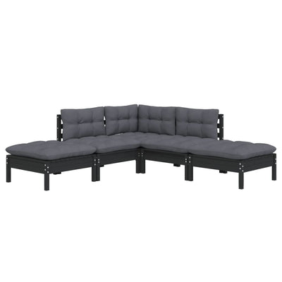 5 Piece Garden Lounge Set with Cushions Black Pinewood Payday Deals