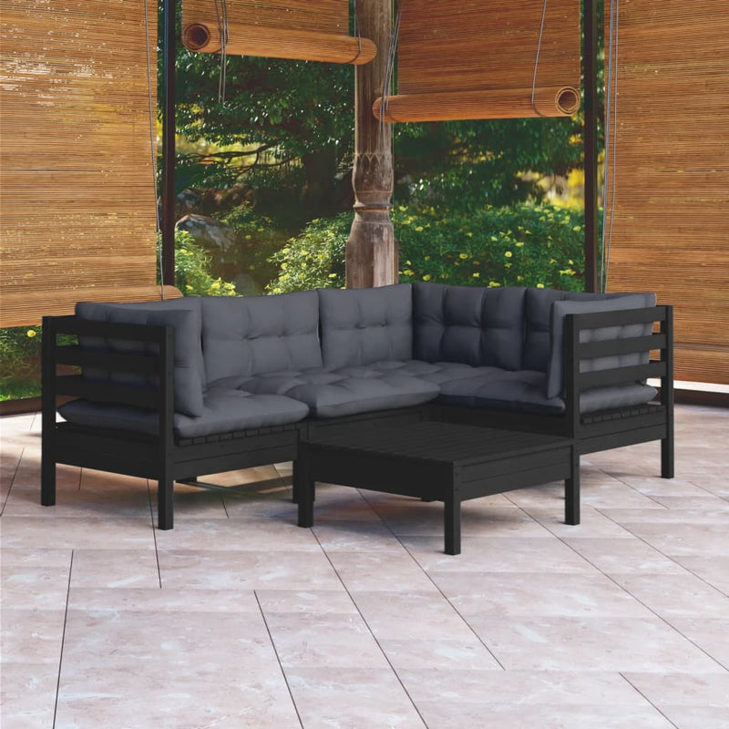 5 Piece Garden Lounge Set with Cushions Black Pinewood Payday Deals