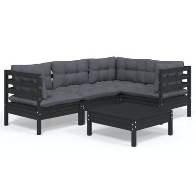5 Piece Garden Lounge Set with Cushions Black Pinewood Payday Deals