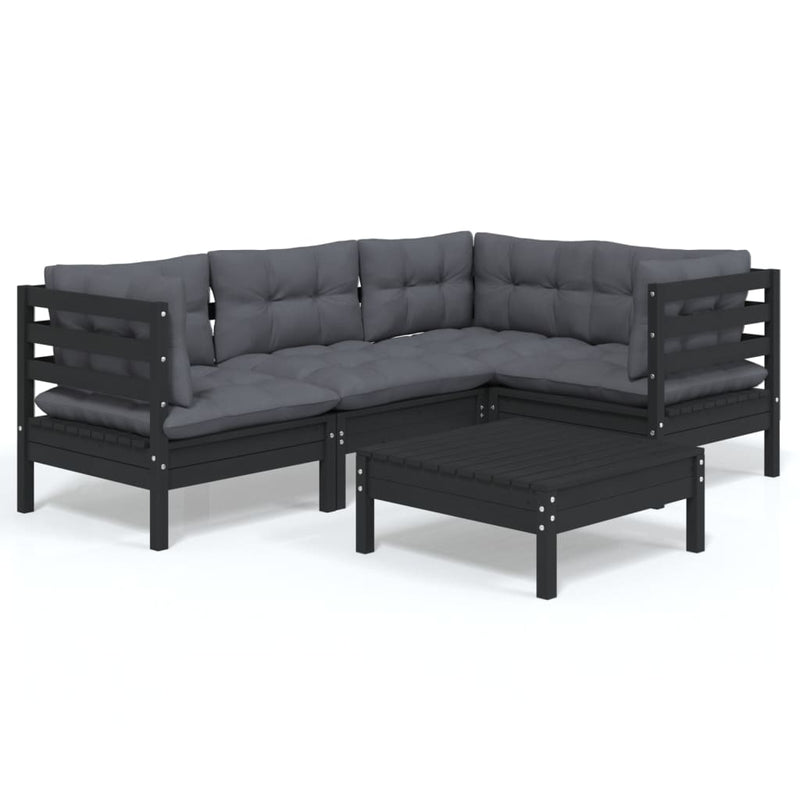 5 Piece Garden Lounge Set with Cushions Black Pinewood Payday Deals