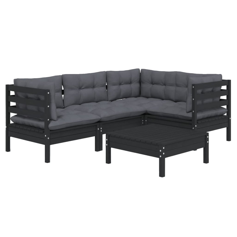 5 Piece Garden Lounge Set with Cushions Black Pinewood Payday Deals