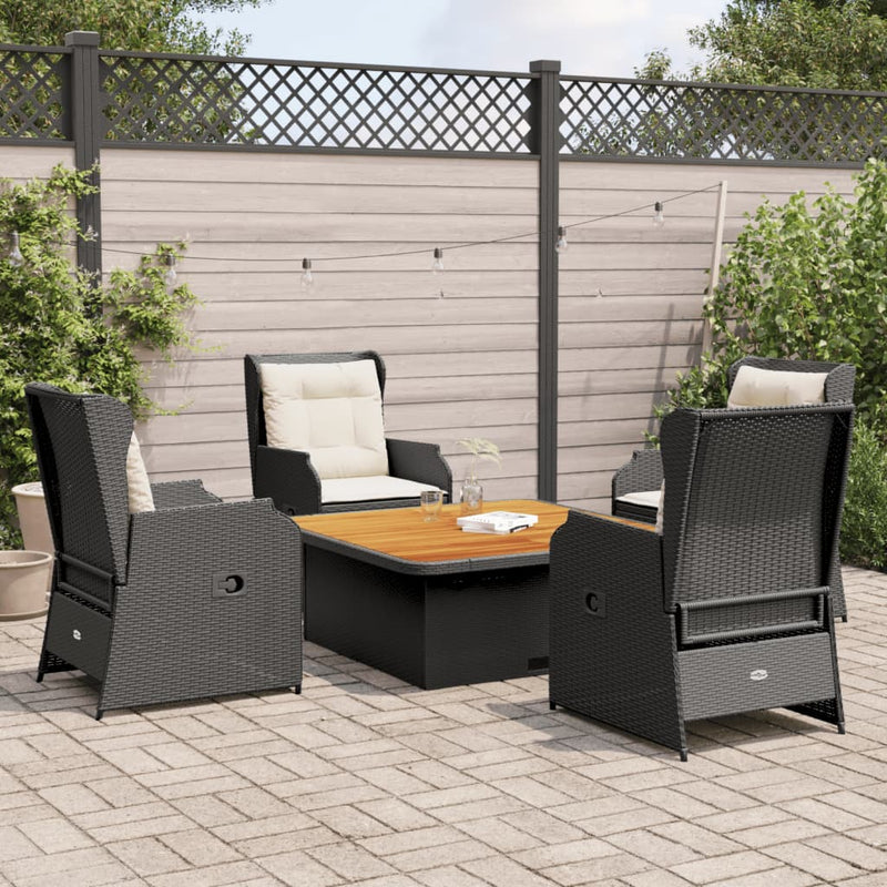 5 Piece Garden Lounge Set with Cushions Black Poly Rattan Payday Deals