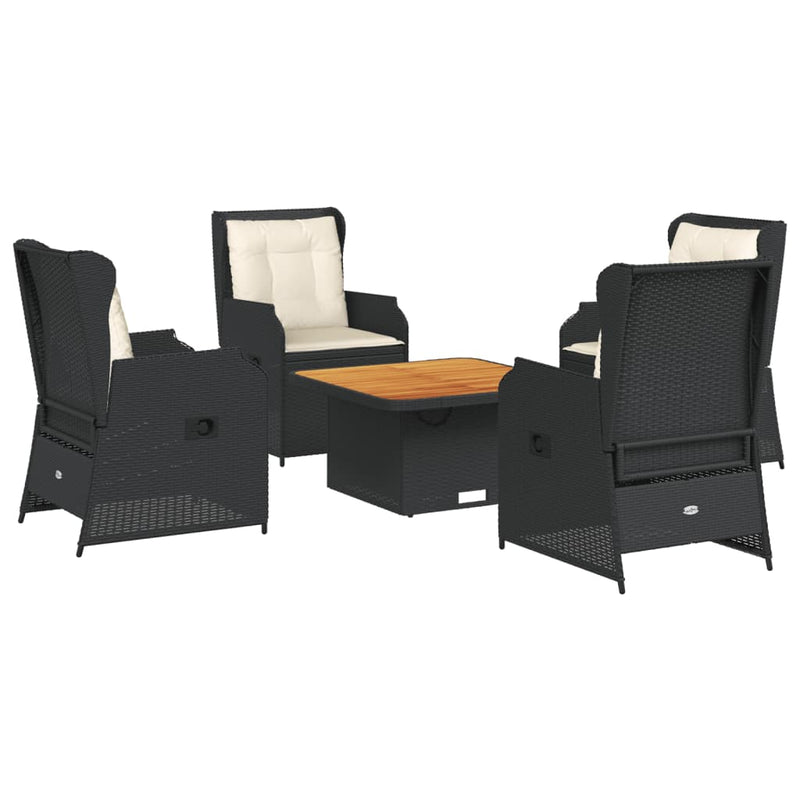 5 Piece Garden Lounge Set with Cushions Black Poly Rattan Payday Deals