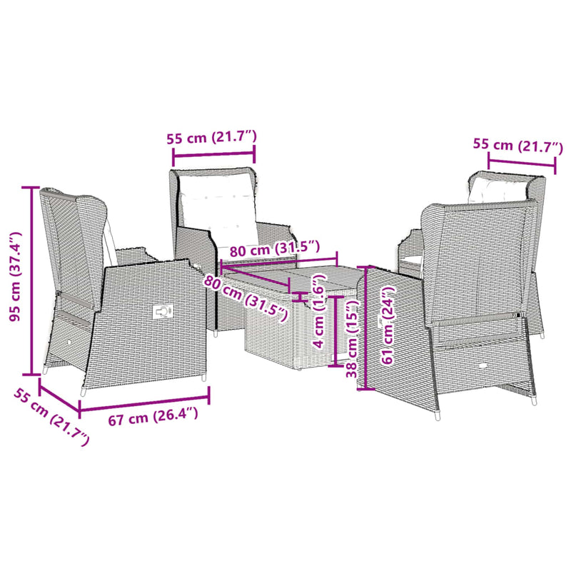 5 Piece Garden Lounge Set with Cushions Black Poly Rattan Payday Deals