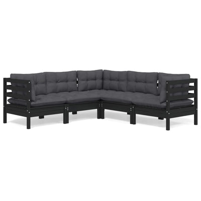 5 Piece Garden Lounge Set with Cushions Black Solid Pinewood Payday Deals