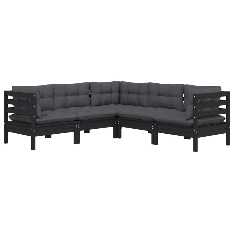 5 Piece Garden Lounge Set with Cushions Black Solid Pinewood Payday Deals
