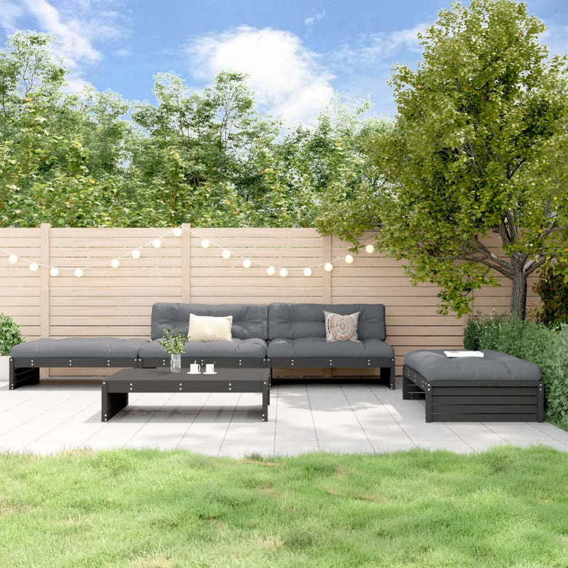 5 Piece Garden Lounge Set with Cushions Black Solid Wood Payday Deals