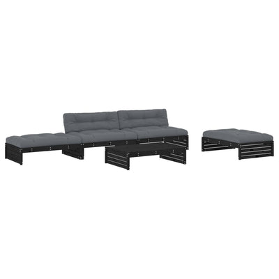 5 Piece Garden Lounge Set with Cushions Black Solid Wood Payday Deals