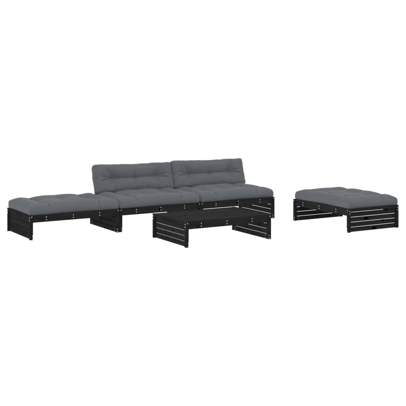 5 Piece Garden Lounge Set with Cushions Black Solid Wood Payday Deals
