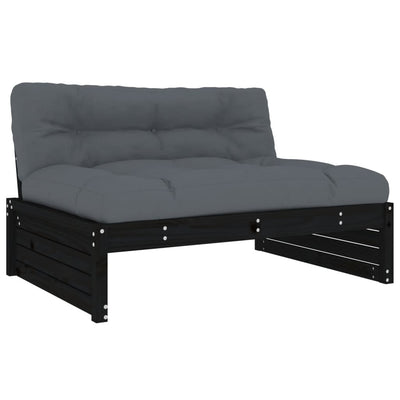 5 Piece Garden Lounge Set with Cushions Black Solid Wood Payday Deals