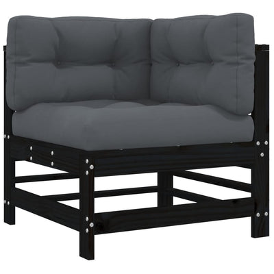 5 Piece Garden Lounge Set with Cushions Black Solid Wood Payday Deals