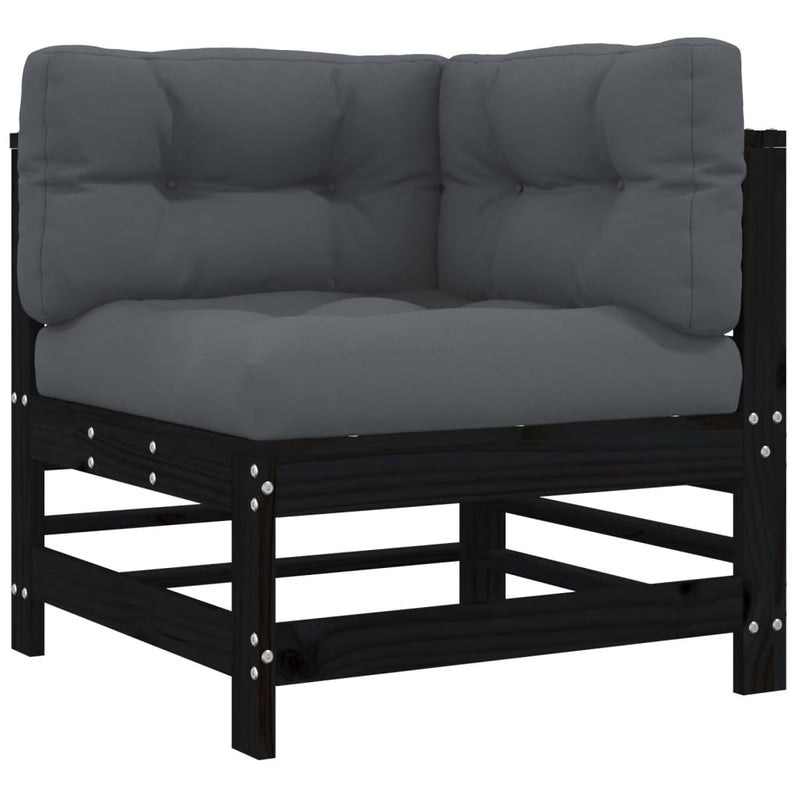 5 Piece Garden Lounge Set with Cushions Black Solid Wood Payday Deals