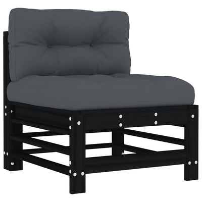 5 Piece Garden Lounge Set with Cushions Black Solid Wood Payday Deals