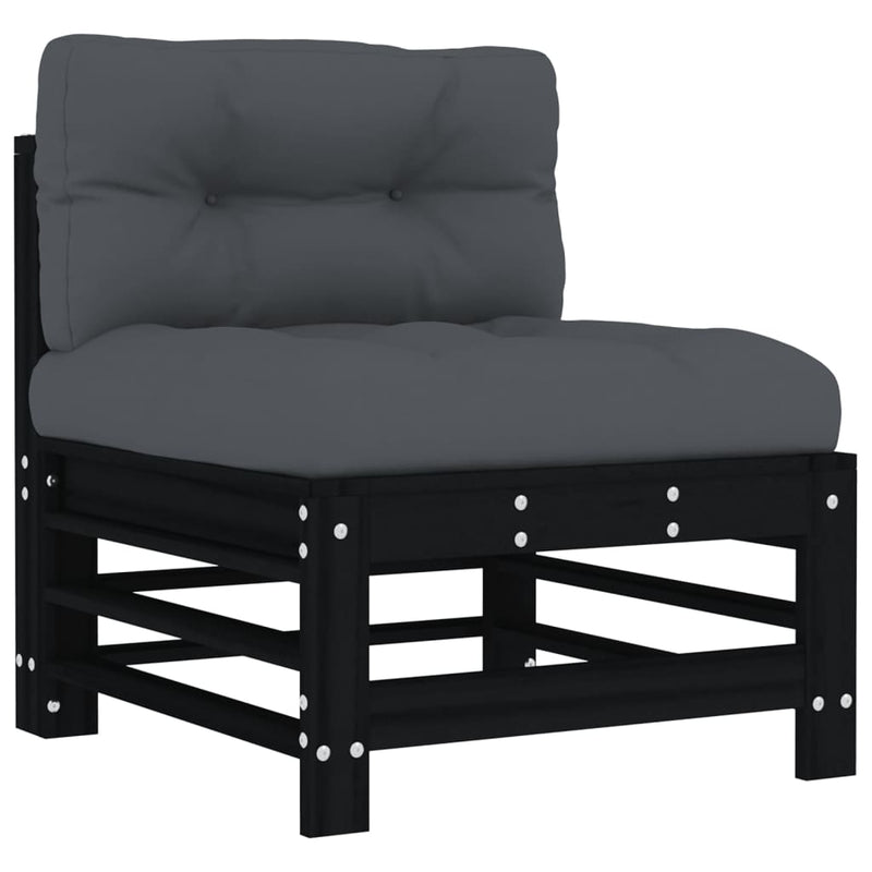 5 Piece Garden Lounge Set with Cushions Black Solid Wood Payday Deals