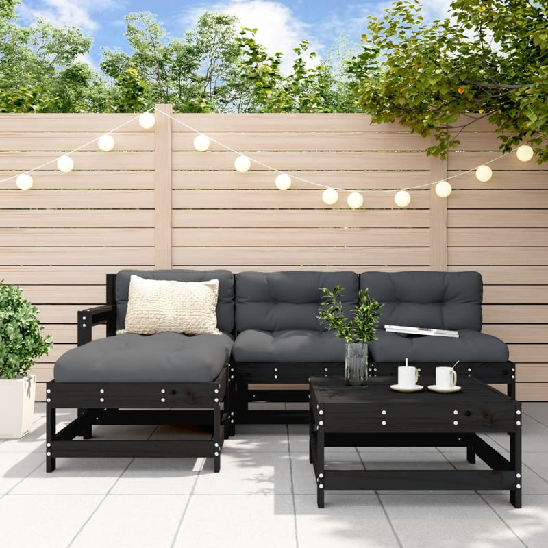 5 Piece Garden Lounge Set with Cushions Black Solid Wood Payday Deals