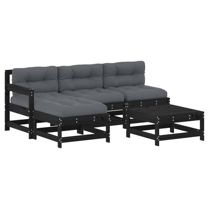 5 Piece Garden Lounge Set with Cushions Black Solid Wood Payday Deals