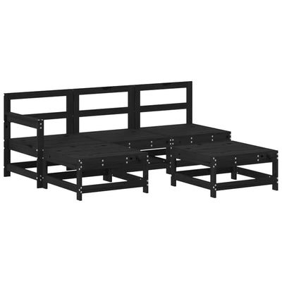 5 Piece Garden Lounge Set with Cushions Black Solid Wood Payday Deals