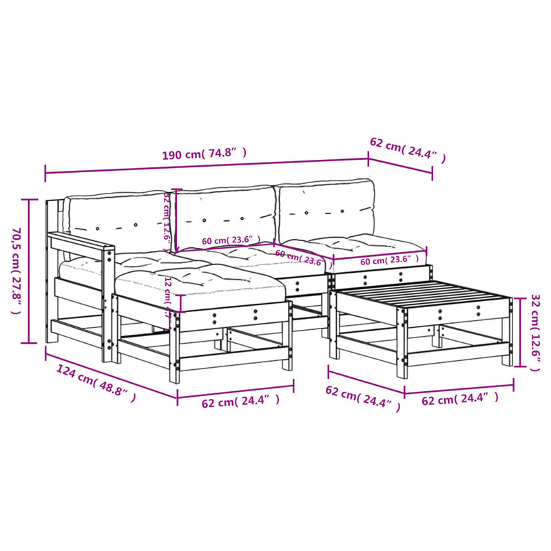 5 Piece Garden Lounge Set with Cushions Black Solid Wood Payday Deals