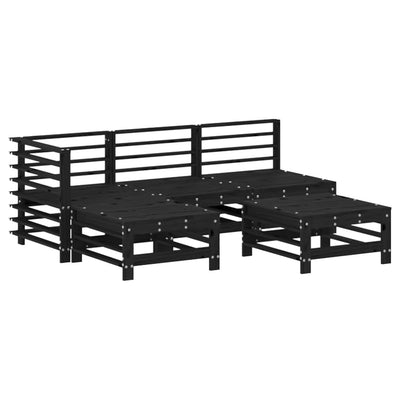 5 Piece Garden Lounge Set with Cushions Black Solid Wood Payday Deals