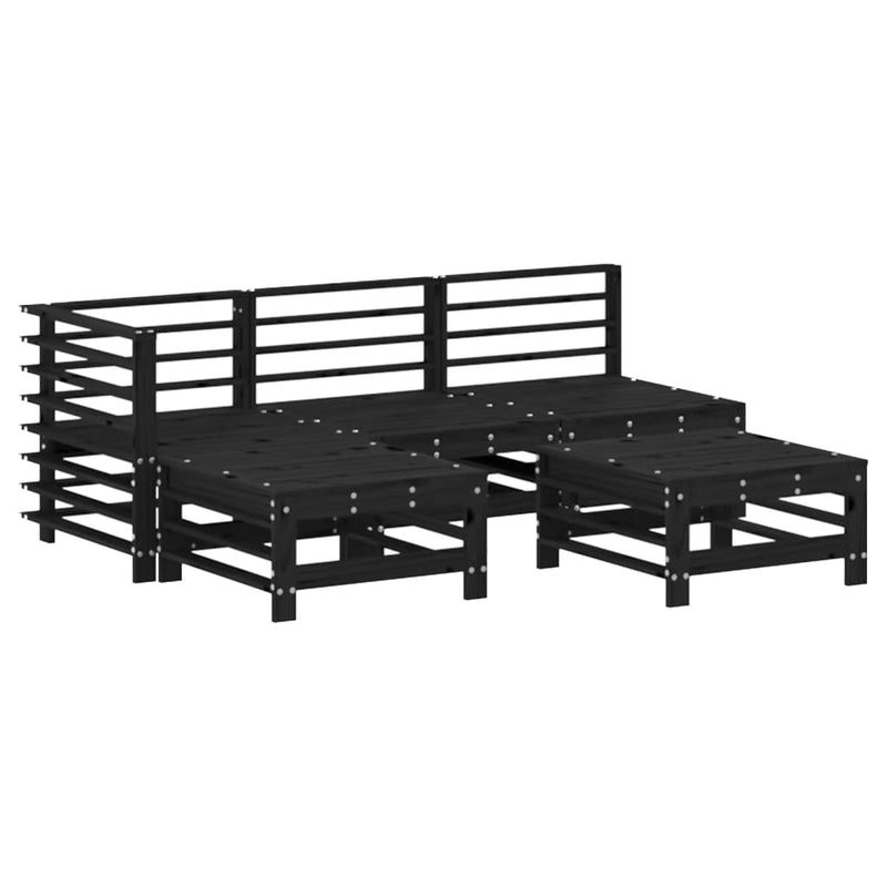5 Piece Garden Lounge Set with Cushions Black Solid Wood Payday Deals