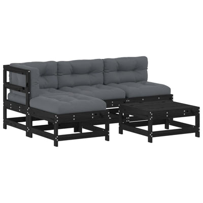5 Piece Garden Lounge Set with Cushions Black Solid Wood Payday Deals