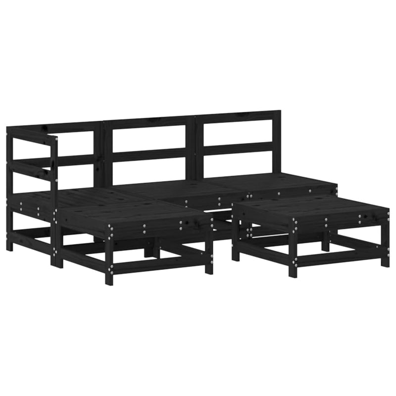 5 Piece Garden Lounge Set with Cushions Black Solid Wood Payday Deals