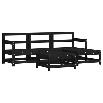 5 Piece Garden Lounge Set with Cushions Black Solid Wood Payday Deals