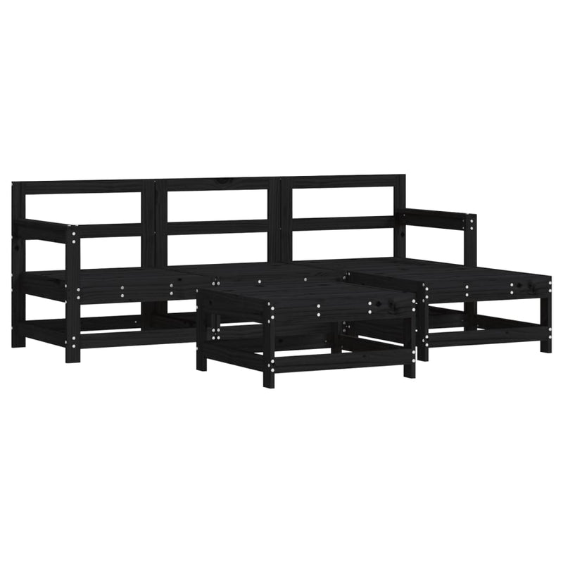 5 Piece Garden Lounge Set with Cushions Black Solid Wood Payday Deals