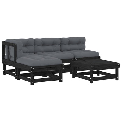 5 Piece Garden Lounge Set with Cushions Black Solid Wood Payday Deals