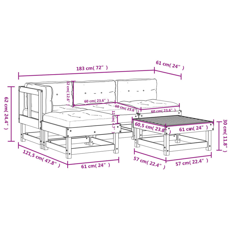 5 Piece Garden Lounge Set with Cushions Black Solid Wood Payday Deals