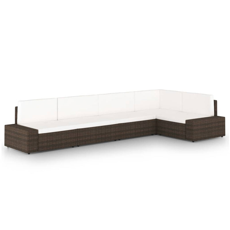 5 Piece Garden Lounge Set with Cushions Brown Poly Rattan Payday Deals
