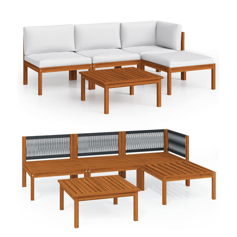 5 Piece Garden Lounge Set with Cushions Cream Solid Acacia Wood Payday Deals