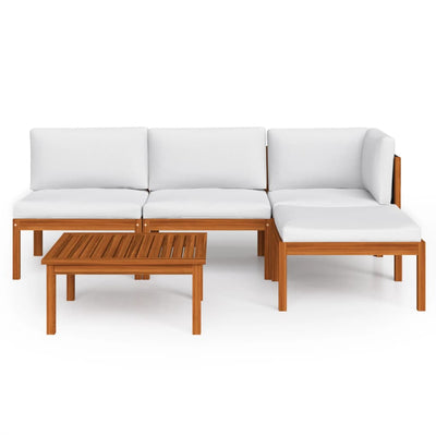 5 Piece Garden Lounge Set with Cushions Cream Solid Acacia Wood Payday Deals