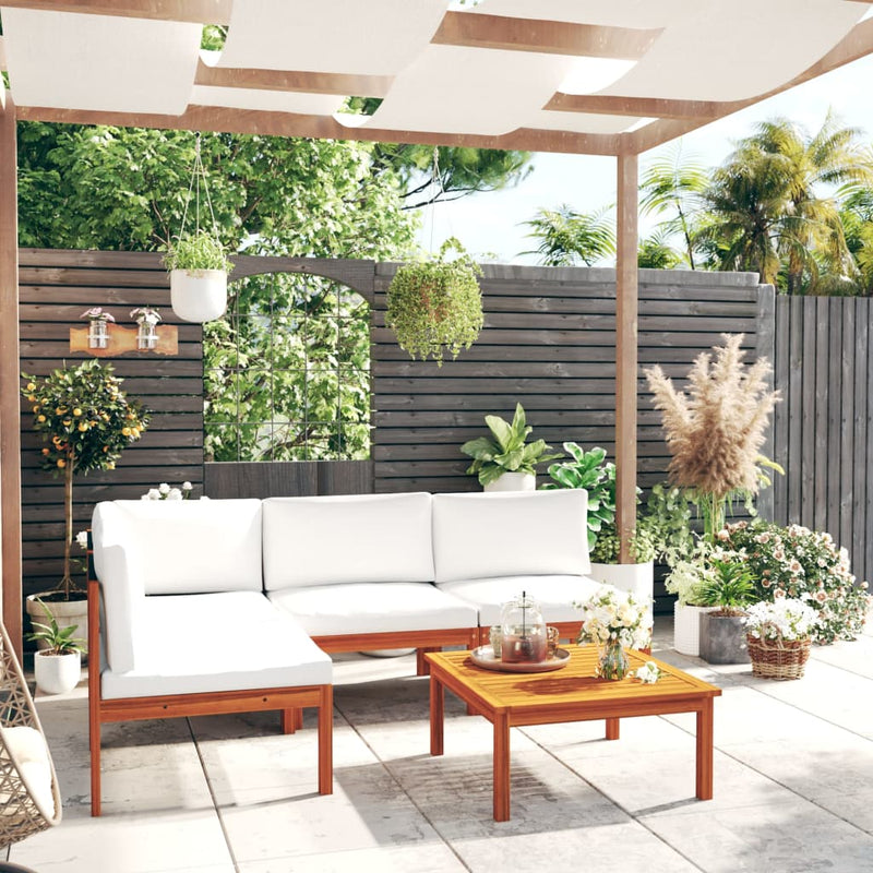 5 Piece Garden Lounge Set with Cushions Cream Solid Acacia Wood Payday Deals