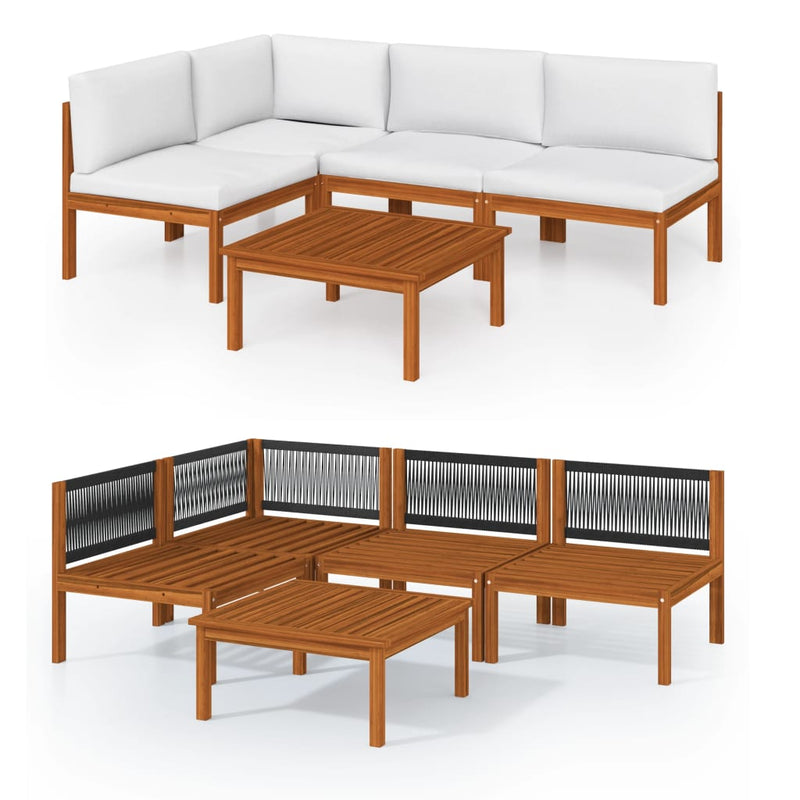 5 Piece Garden Lounge Set with Cushions Cream Solid Acacia Wood Payday Deals