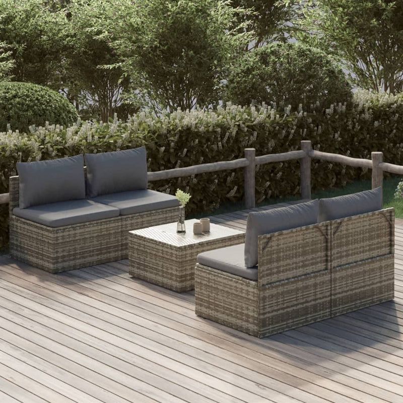 5 Piece Garden Lounge Set with Cushions Grey Poly Rattan Payday Deals