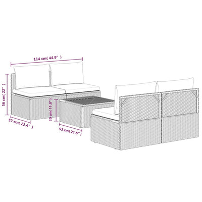 5 Piece Garden Lounge Set with Cushions Grey Poly Rattan Payday Deals