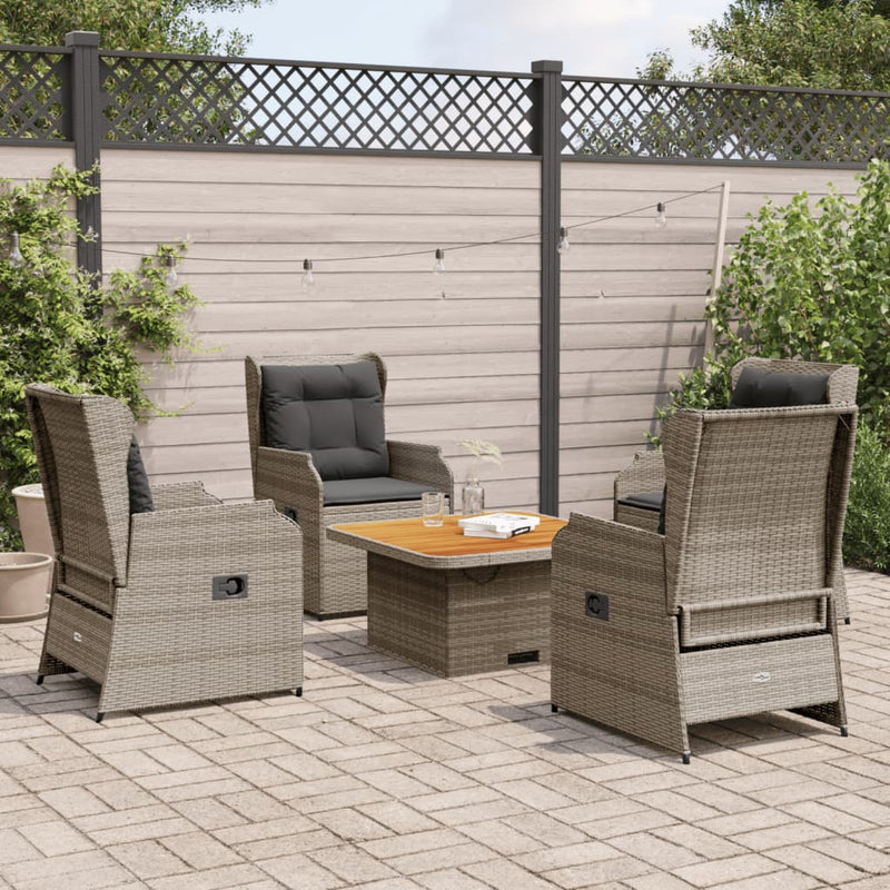 5 Piece Garden Lounge Set with Cushions Grey Poly Rattan Payday Deals