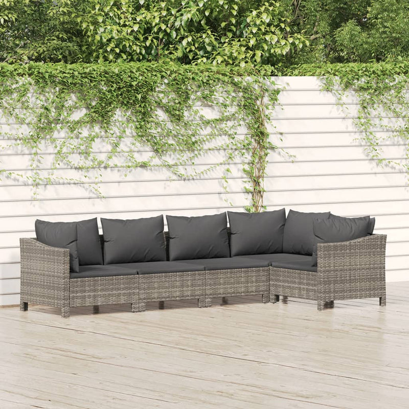5 Piece Garden Lounge Set with Cushions Grey Poly Rattan Payday Deals