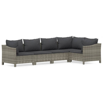 5 Piece Garden Lounge Set with Cushions Grey Poly Rattan Payday Deals
