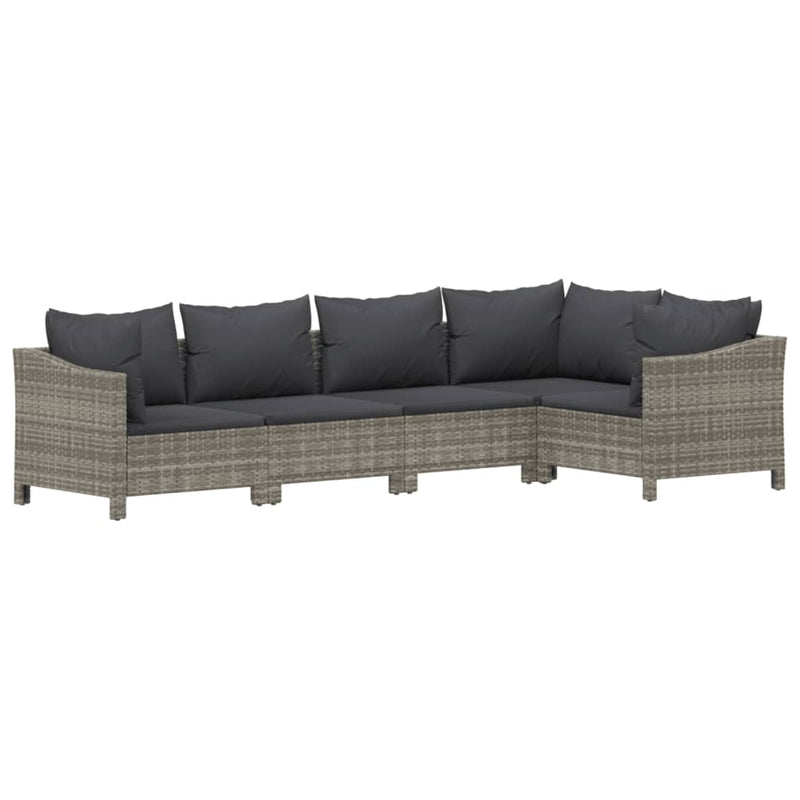 5 Piece Garden Lounge Set with Cushions Grey Poly Rattan Payday Deals