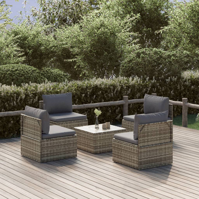 5 Piece Garden Lounge Set with Cushions Grey Poly Rattan Payday Deals